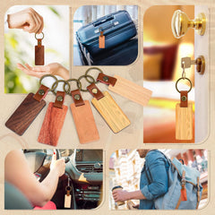 Custom Engraved Wooden & Leather Keychains – Rectangle & Round