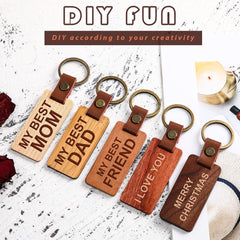 Custom Engraved Wooden & Leather Keychains – Rectangle & Round