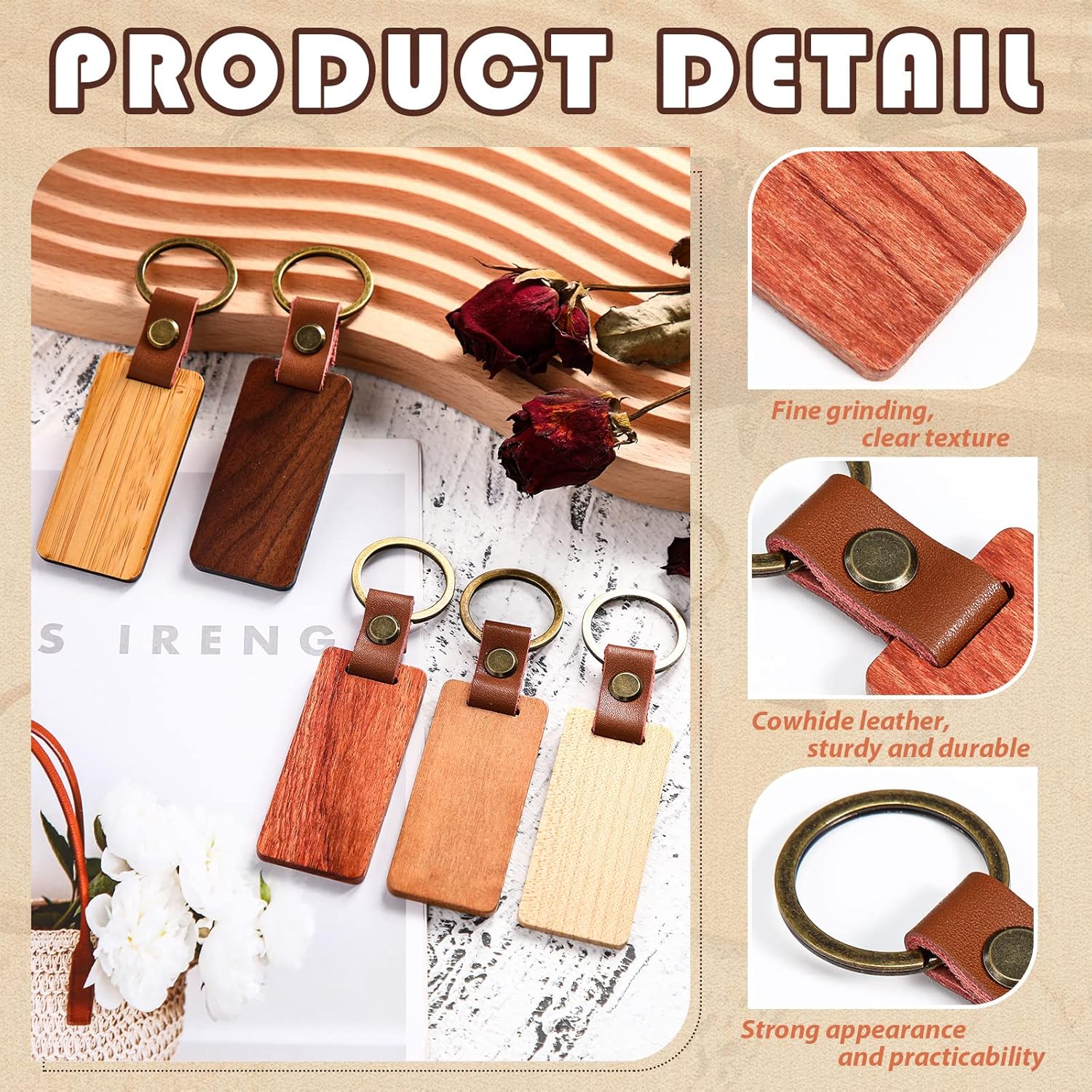 Custom Engraved Wooden & Leather Keychains – Rectangle & Round Custom Engraved Wooden & Leather Keychains – Rectangle & Round