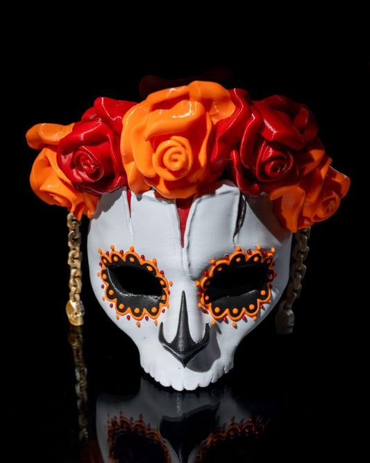 Skull Mask with White Roses - Customize It to Your Style