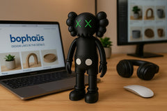 Black Inspired Art Toy – Standing Designer Figurine with Green Eyes