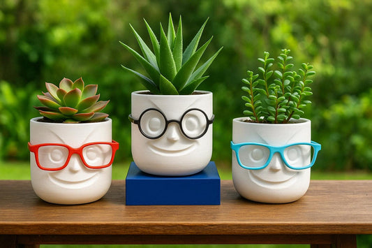 Decorative Planter with Glasses | 3D Printed Face Planter | 4x4x4 in | Fun Gift for Office or Home