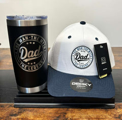 Dad's Legend Bundle – "The Man. The Myth. The Legend." Tumbler & Trucker Hat Set