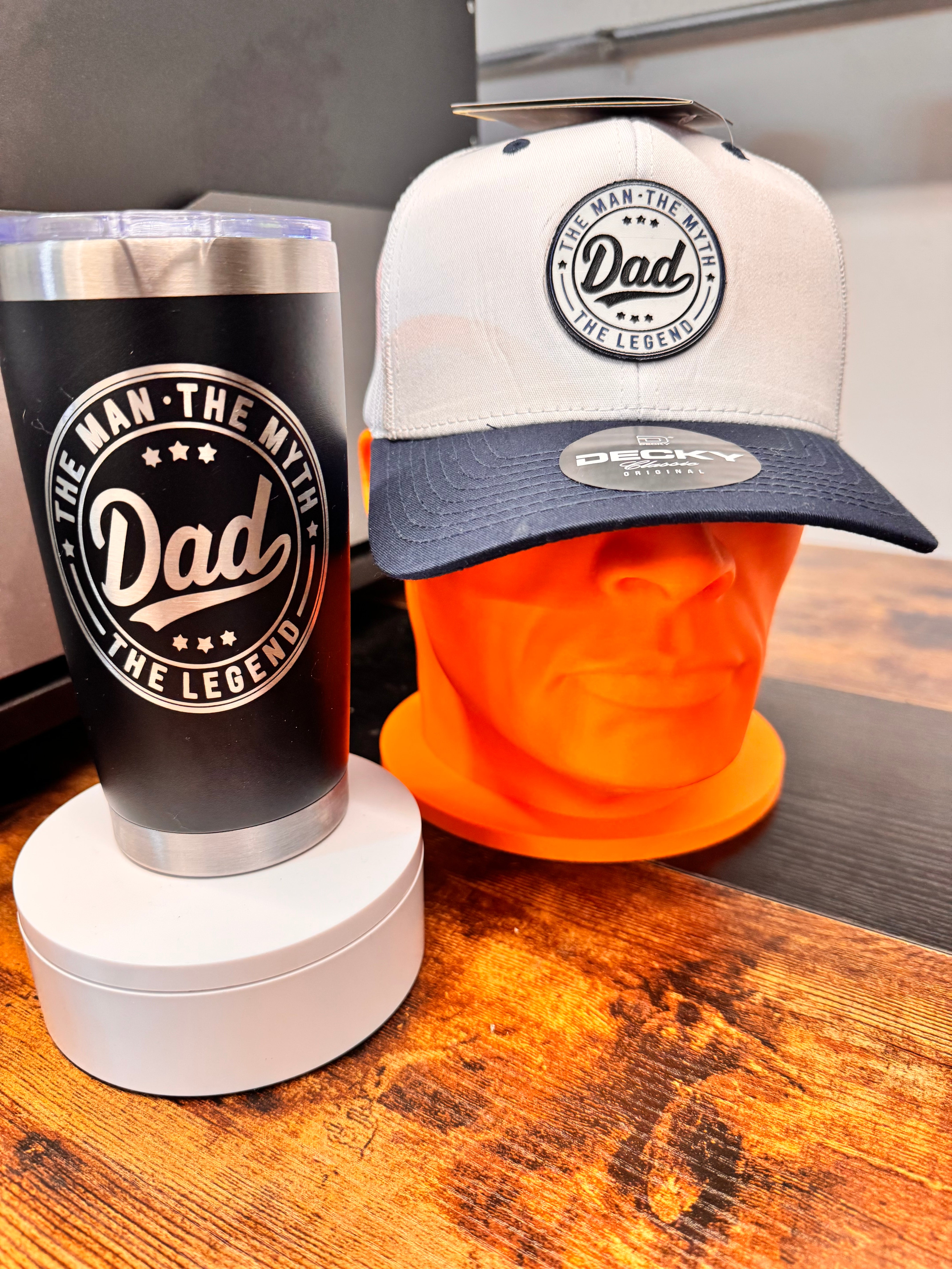 Dad's Legend Bundle – "The Man. The Myth. The Legend." Tumbler & Trucker Hat Set