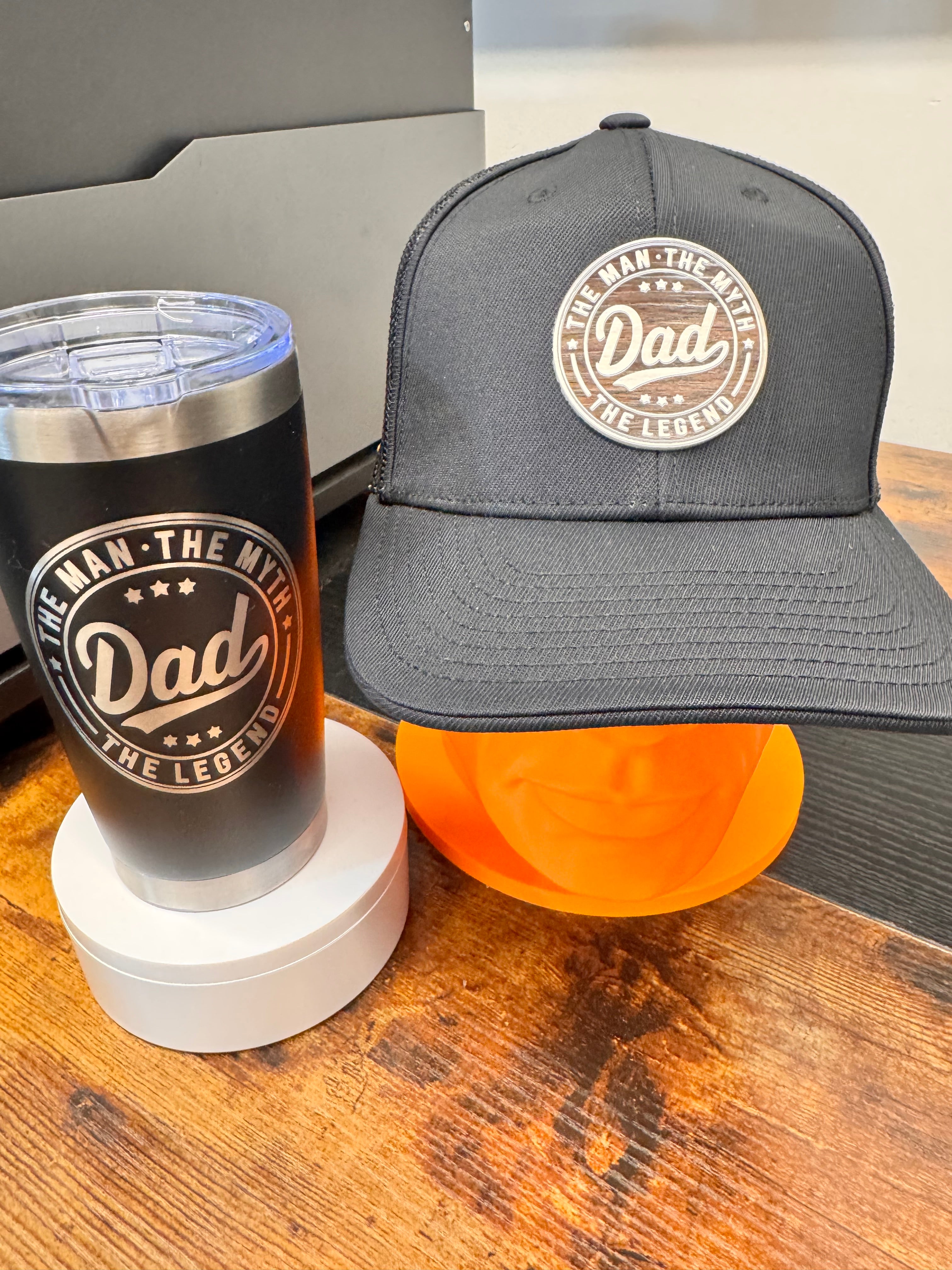 Dad's Legend Bundle – "The Man. The Myth. The Legend." Tumbler & Trucker Hat Set