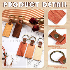 Custom Engraved Wooden & Leather Keychains – Rectangle & Round