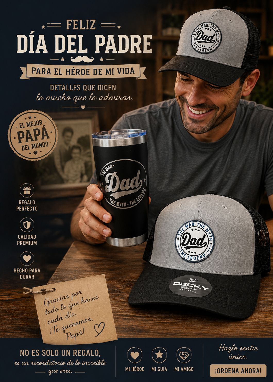 Dad's Legend Bundle – "The Man. The Myth. The Legend." Tumbler & Trucker Hat Set