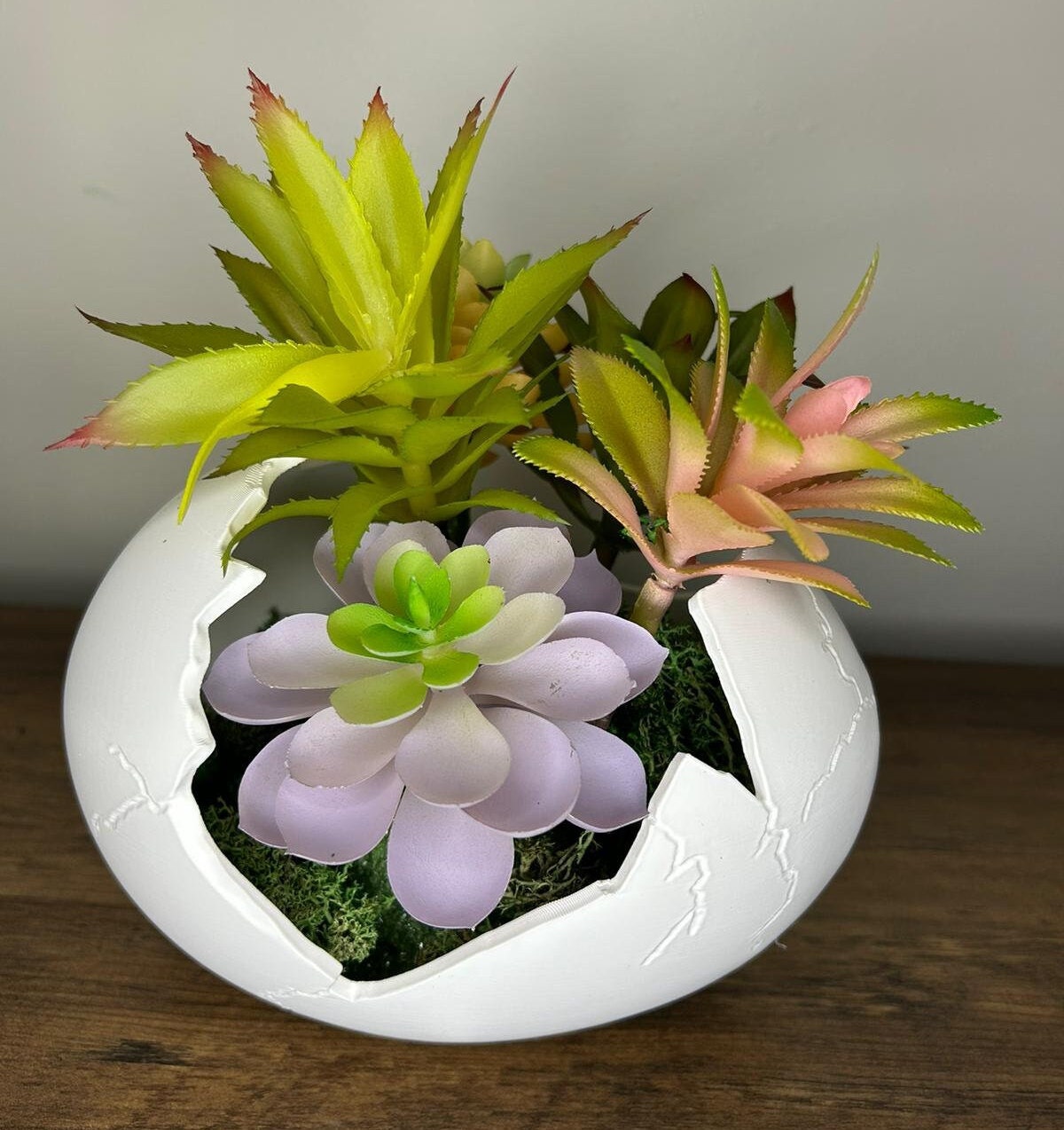Succulent Arrangement in Cracked Egg Planter – Modern and Elegant Style
