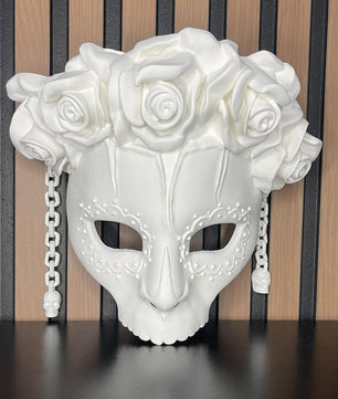 Skull Mask with White Roses - Customize It to Your Style