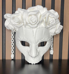 Skull Mask with White Roses - Customize It to Your Style