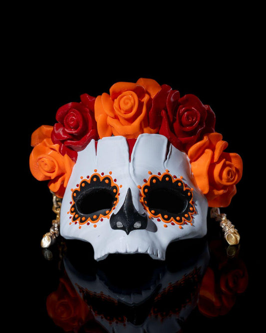 Skull Mask with White Roses - Customize It to Your Style
