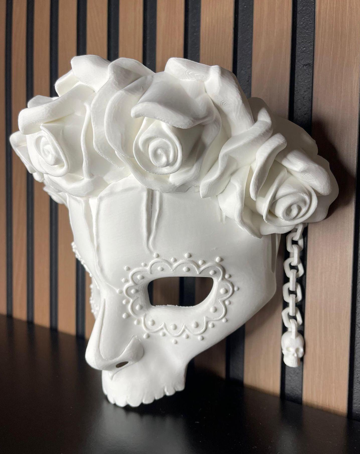 Skull Mask with White Roses - Customize It to Your Style