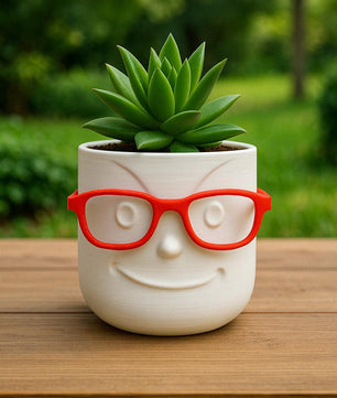 Decorative Planter with Glasses | 3D Printed Face Planter | 4x4x4 in | Fun Gift for Office or Home