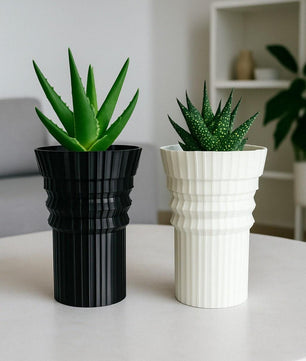 Modern 3D Printed Planters | Cylindrical Design with Reliefs | Black and White | 6 x 3.5 inches | Minimalist Decor
