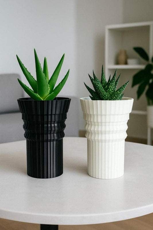 Modern 3D Printed Planters | Cylindrical Design with Reliefs | Black and White | 6 x 3.5 inches | Minimalist Decor