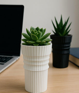 Modern 3D Printed Planters | Cylindrical Design with Reliefs | Black and White | 6 x 3.5 inches | Minimalist Decor